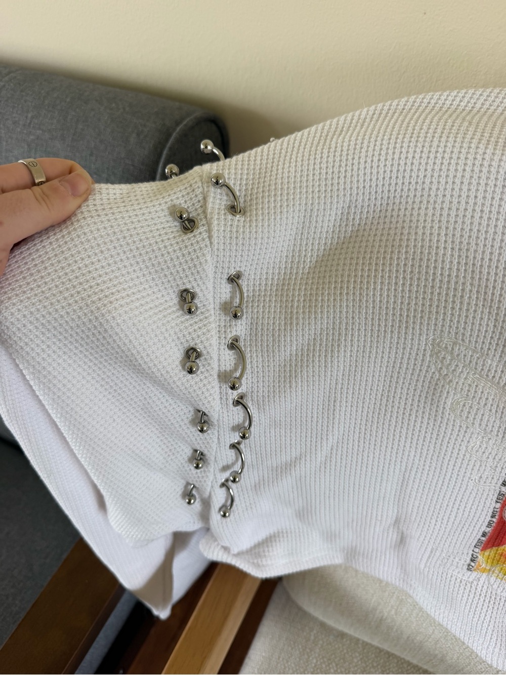NWT Boys Lie "Don't Test Me" thermal waffle knit crop top with silver hardware - Picture 8 of 8